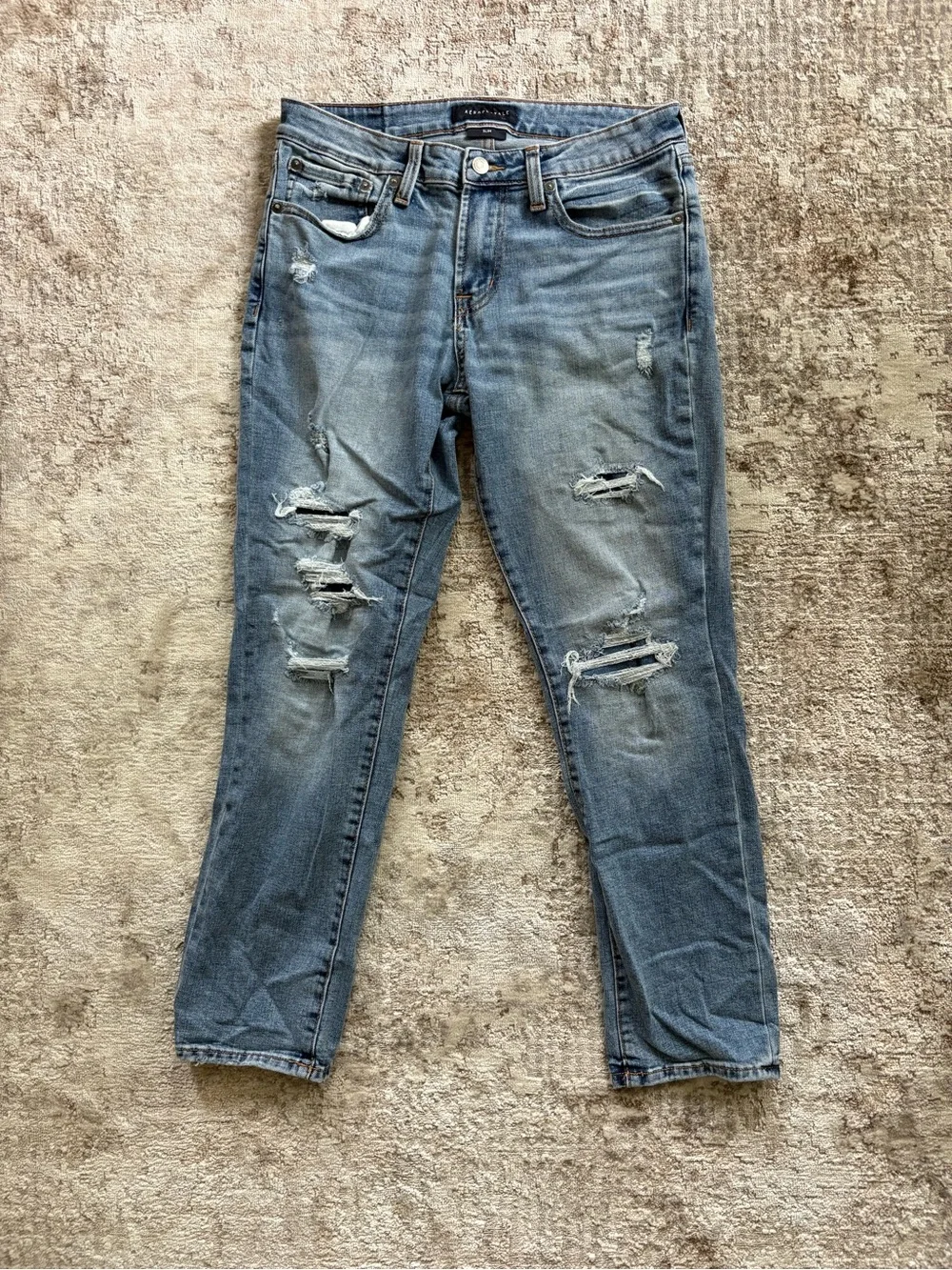 Aeropostale Women's Light Blue Distressed Boyfriend Jeans